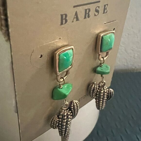 Studio Barse Green and Silver Cactus Earrings - Picture 5 of 7
